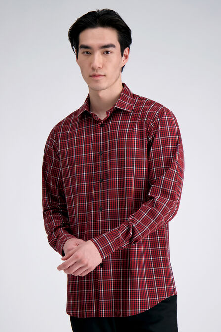 Smart Wash&trade; Dress Shirt - Dark Red Plaid, Heather Burgundy view# 1