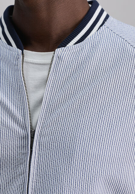 Seersucker Bomber Jacket, Light Blue