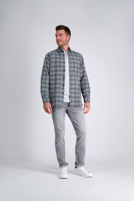 Long Flannel Plaid Shirt, Med Grey view# 3