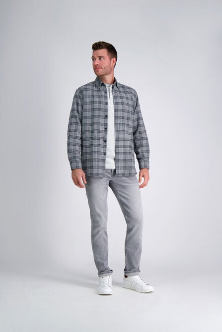 Long Flannel Plaid Shirt, Medium Grey view# 3