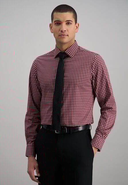 Premium Comfort Dress Shirt -  Dark Red Check, Red