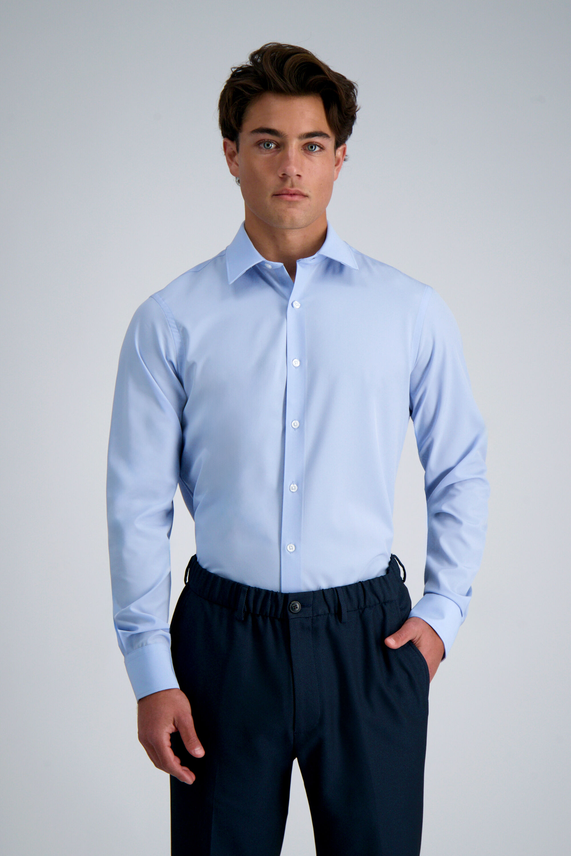 Light blue shirt clearance dark blue pants
