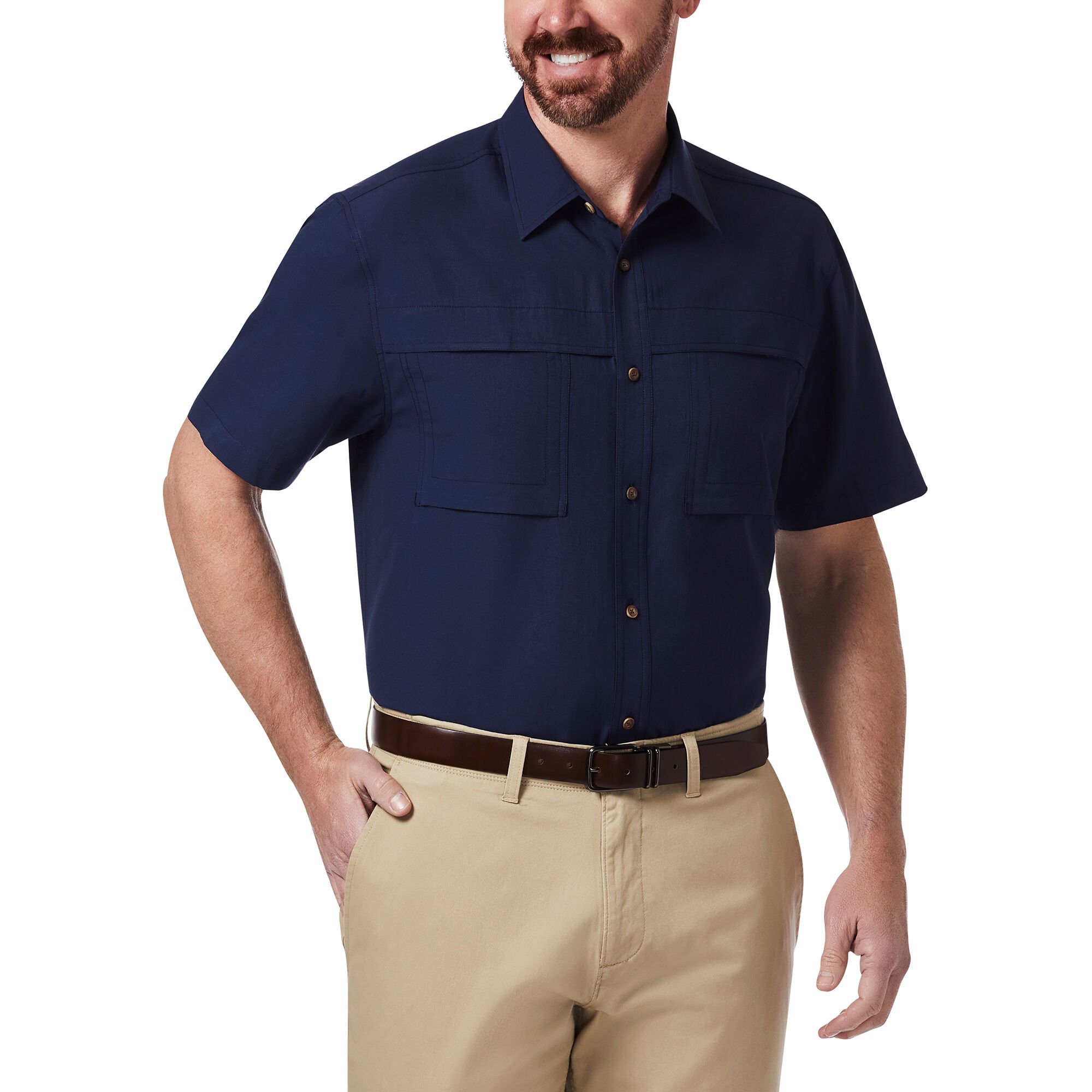 Haggar Double Pocket Guide Shirt Navy (HS8A2052 Clothing Shirts & Tops) photo