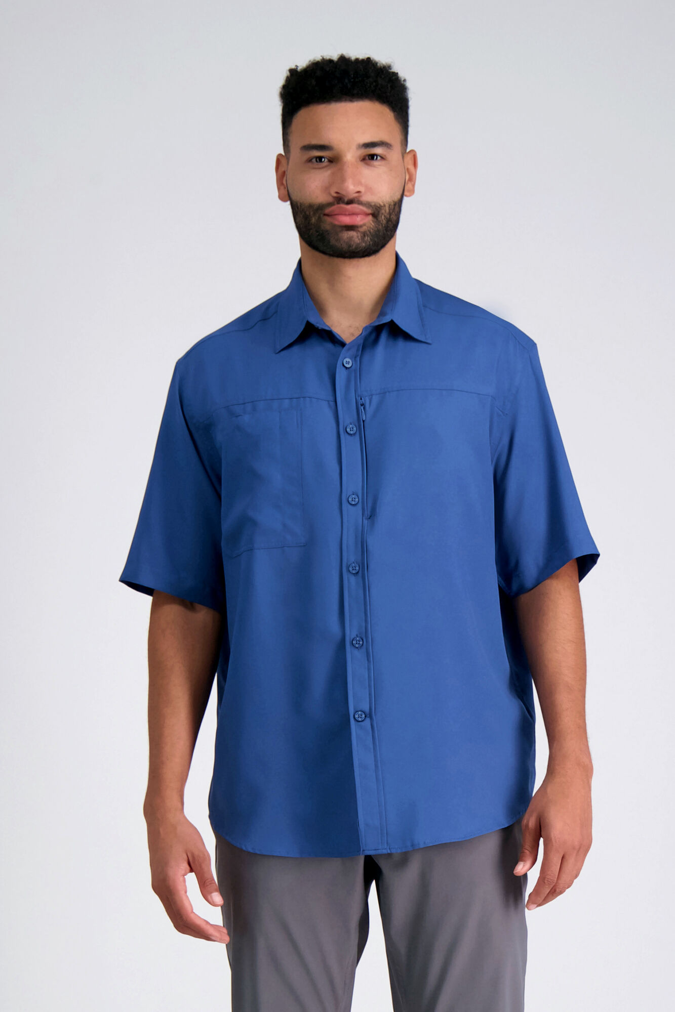 Haggar Dobby Button Down Shirt Light Blue (HW00504 Clothing Shirts & Tops) photo