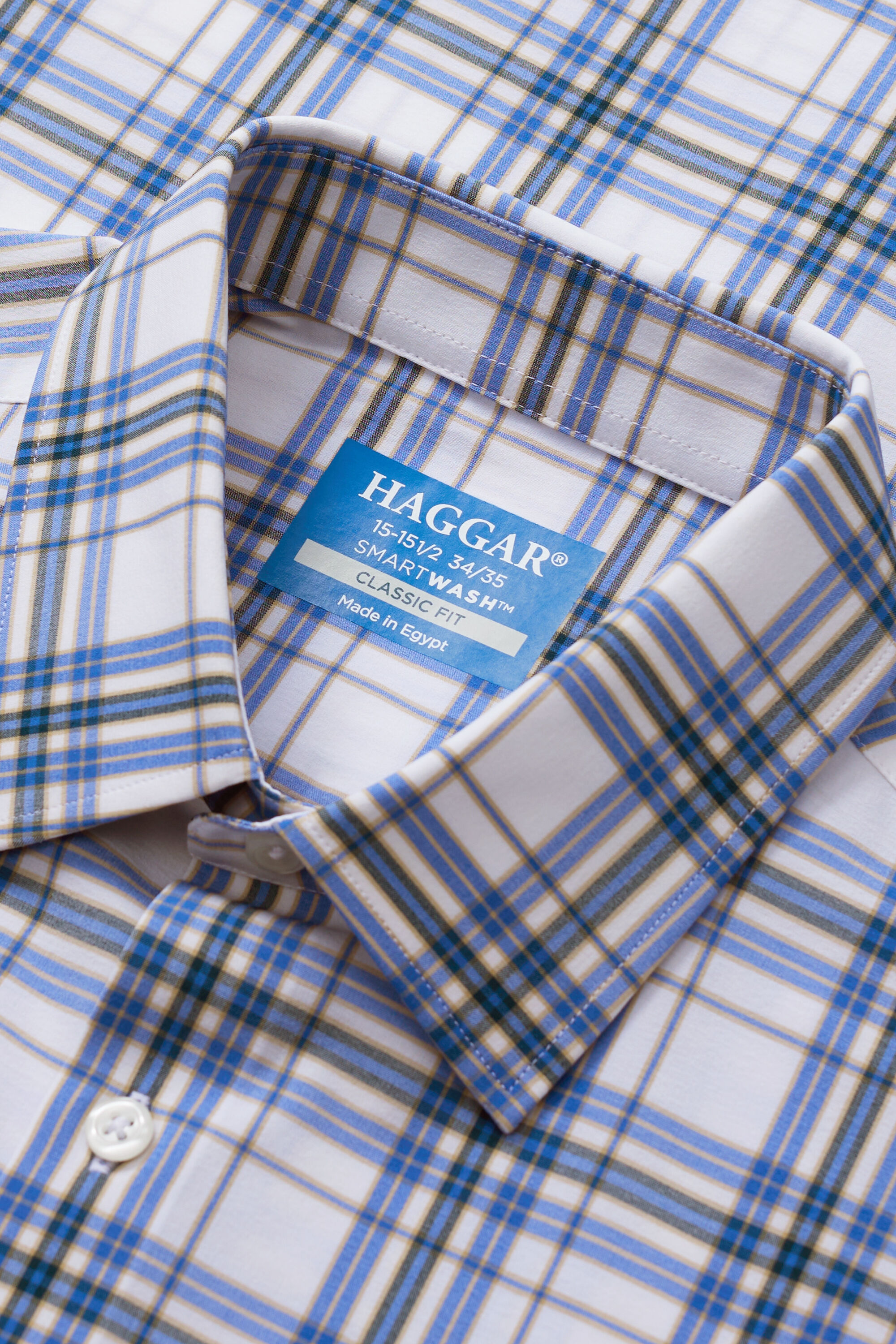 Smart Wash Dress Shirt White Blue Plaid