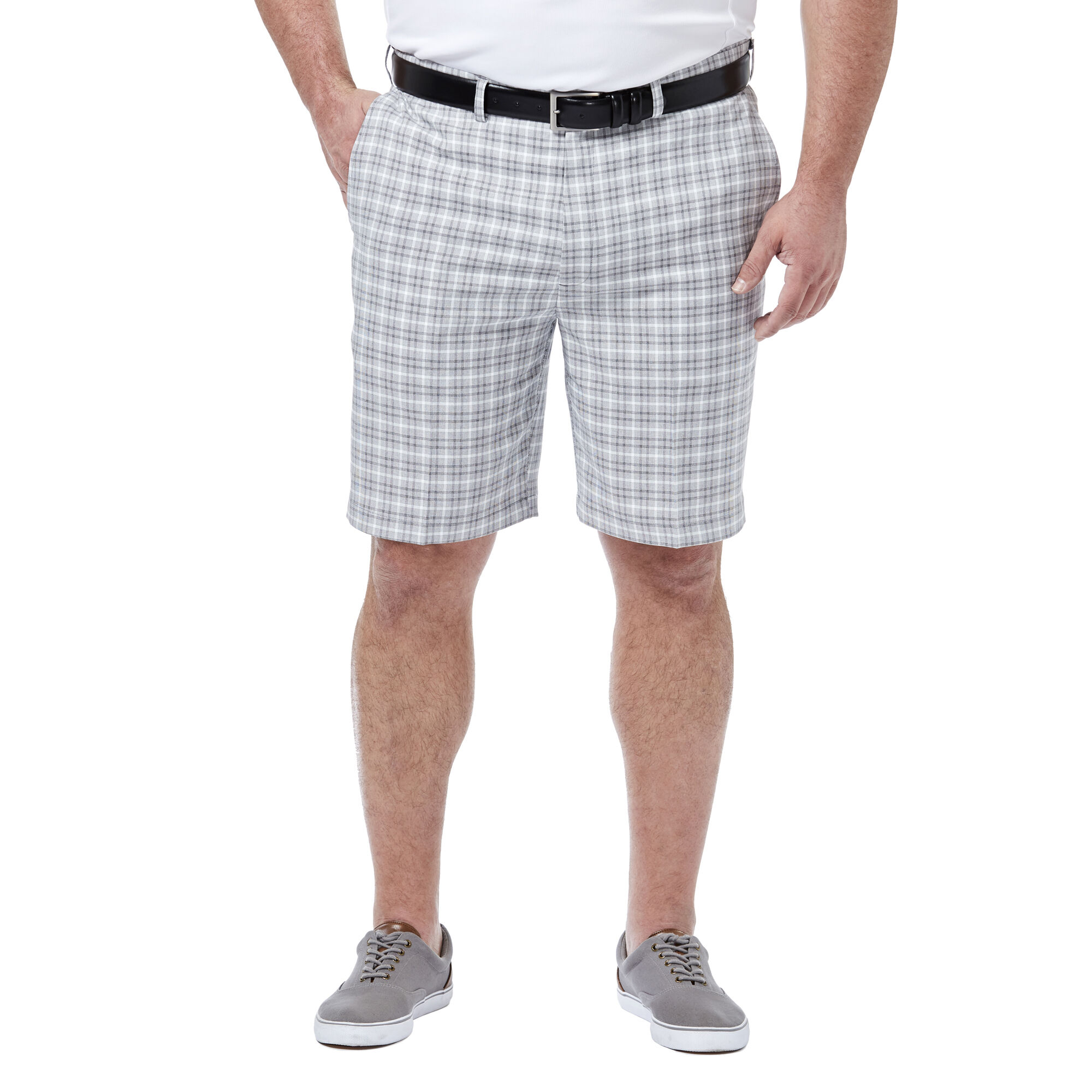 Haggar Big & Tall Cool 18 Pro Mini Plaid Short Grey (HS90447 Clothing Shorts) photo