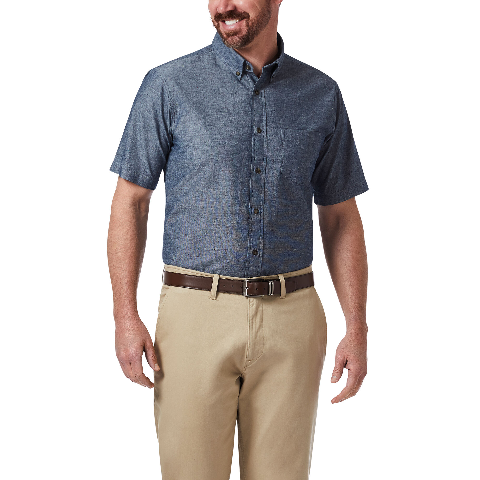 Haggar Chambray Button Down Shirt Navy (WS1034 Clothing Shirts & Tops) photo