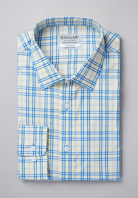 Premium Comfort Performance Cotton Dress Shirt - White and Yellow Plaid, White