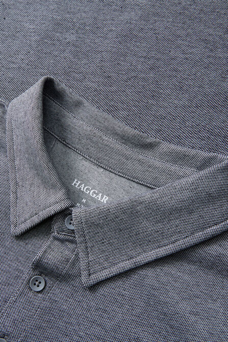 Long Sleeve 2-Color Pique Polo, Med Grey view# 4
