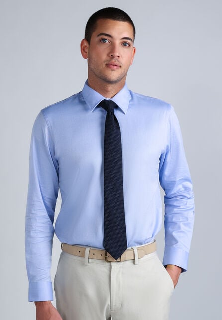 Premium Comfort Dress Shirt - Blue Herringbone , Blue