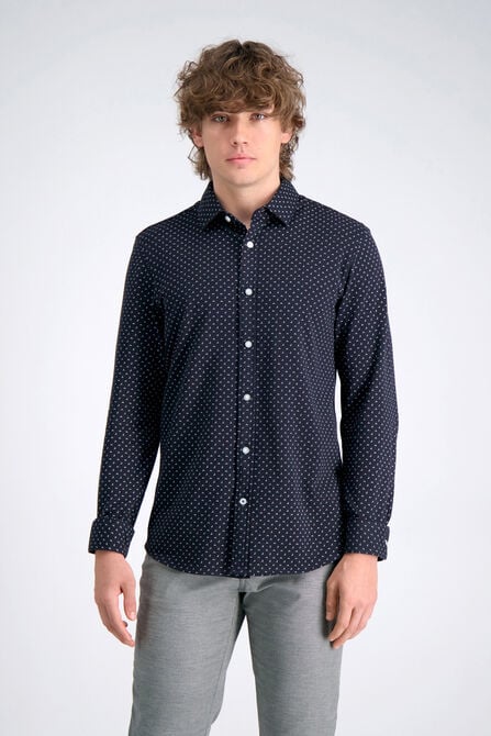 Long Sleeve Pique Shirt - Multi Dot, Black view# 1