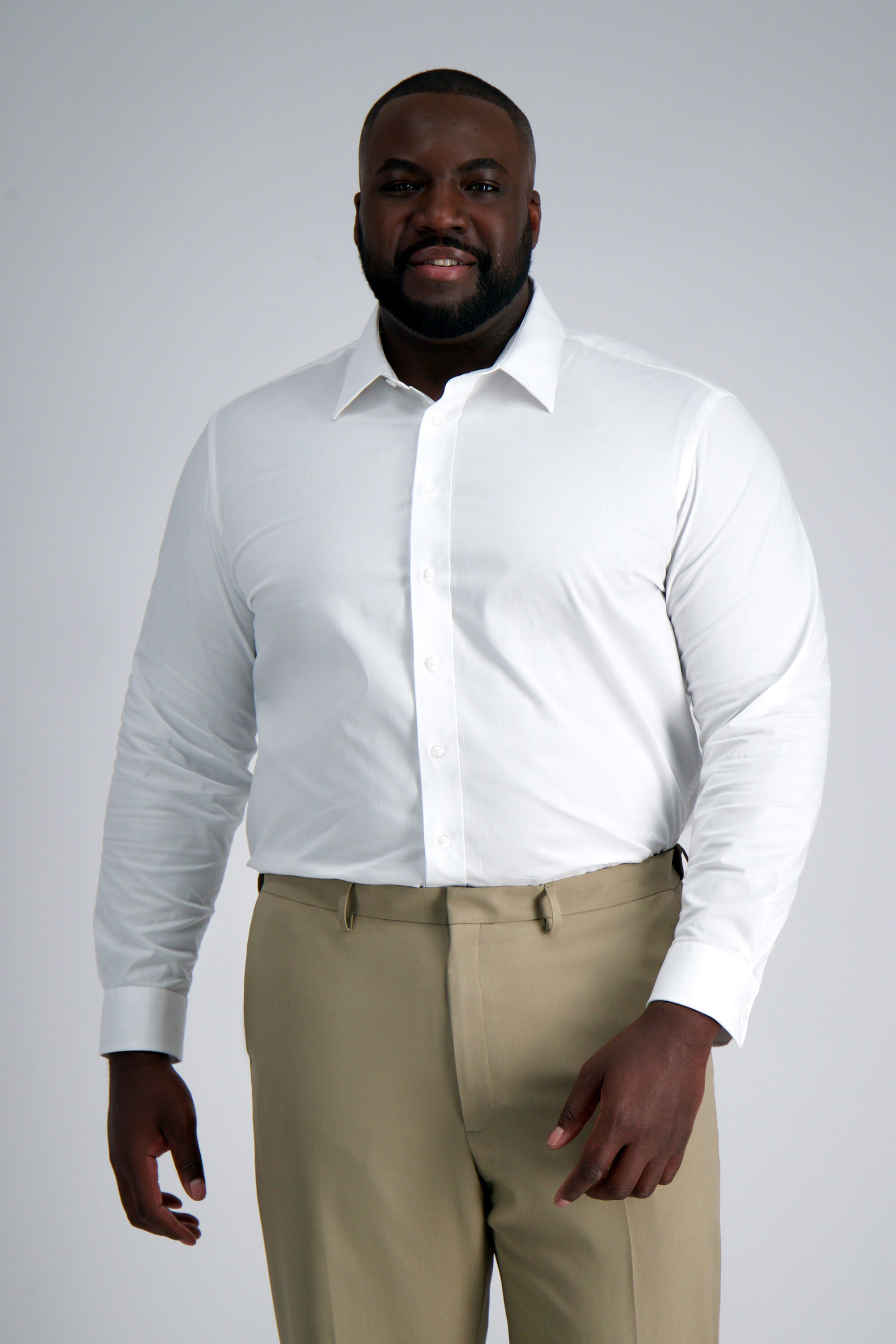 White dress shirt brown pants on sale