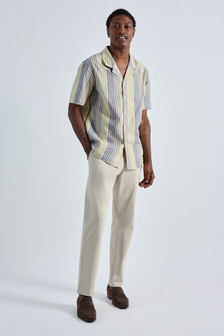 Short Sleeve Linen Stripe Camp Shirt, Yellow view# 3