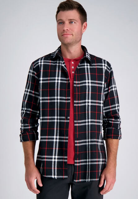 Long Sleeve Flannel Plaid Shirt, Red