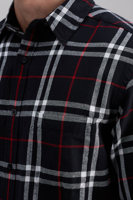 Long Sleeve Flannel Plaid Shirt, Red view# 2