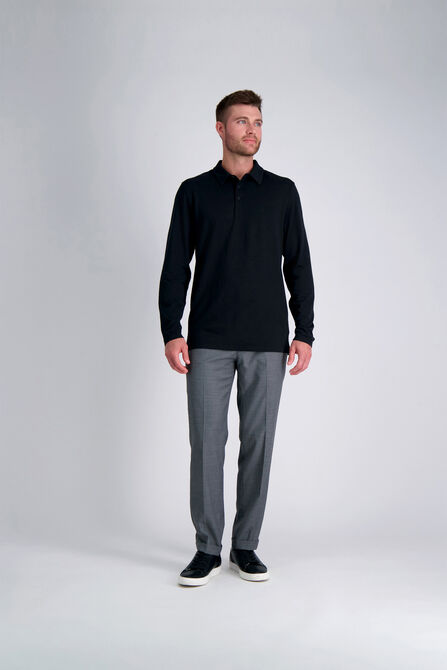Long Sleeve 2-Color Pique Polo, Black view# 3