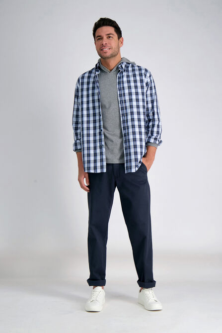 Long Sleeve Plaid Button Down Shirt, Navy view# 3