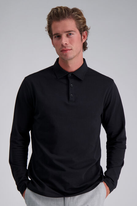 French Terry Polo Shirt, Black view# 1