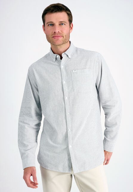 Mustang&reg; Long Sleeve Oxford Stripe Shirt, Black