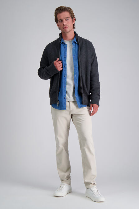 Long Sleeve Zip Sweater, Dark Heather Grey view# 3