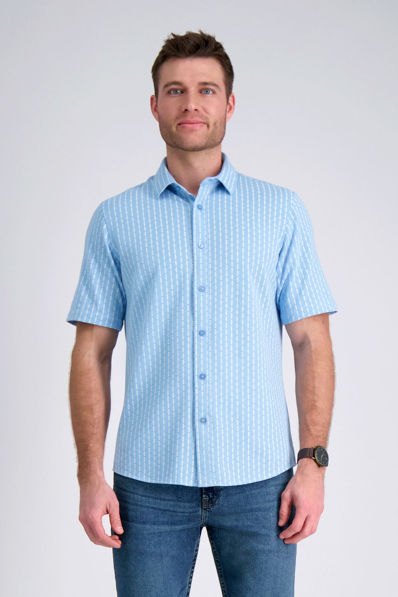 Haggar Pique Button Shirt Blue (HW00533 Clothing Shirts & Tops) photo