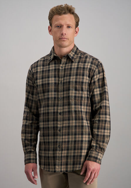 Long Sleeve Flannel Plaid Shirt, Mocha