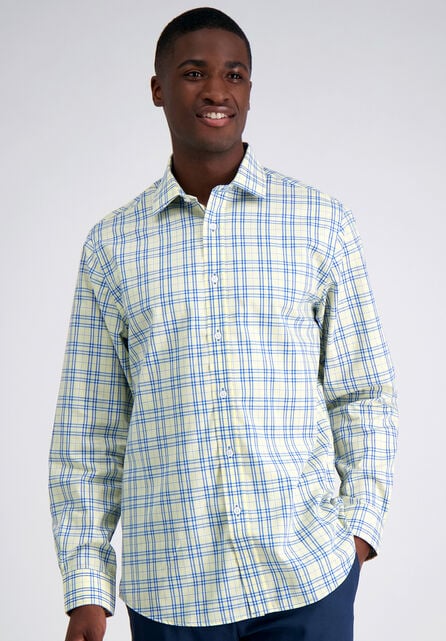 Premium Comfort Performance Cotton Dress Shirt - White and Yellow Plaid, White