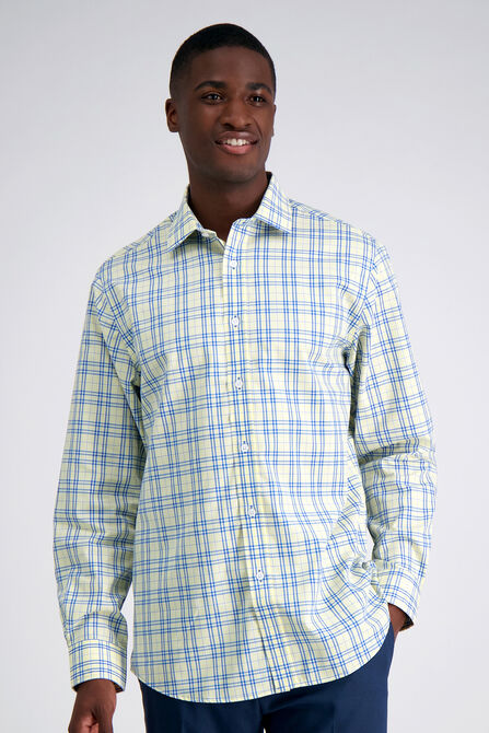Premium Comfort Performance Cotton Dress Shirt - White and Yellow Plaid, White view# 1