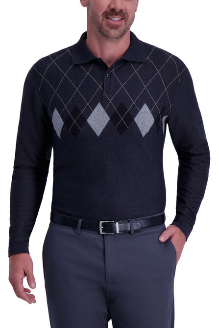 Argyle Chest Stripe Polo, Black / Charcoal view# 1