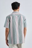 Short Sleeve Linen Stripe Camp Shirt, Pink view# 2