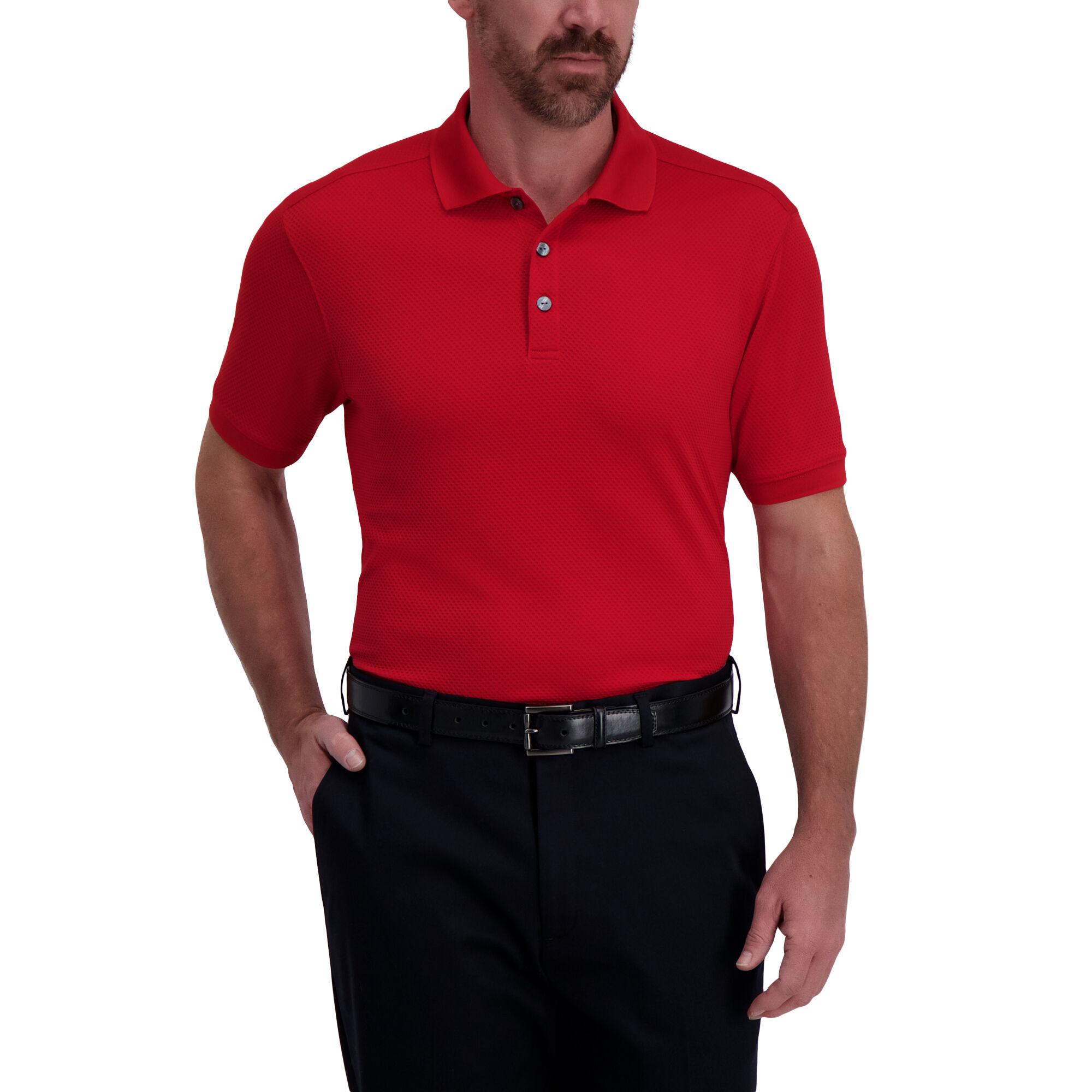 Haggar Cool 18 Pro Waffle Textured Golf Polo Jester Red (028476) photo