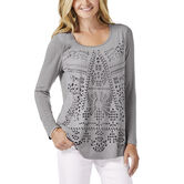 Long Sleeve Scoop Neck Top, Silver view# 1