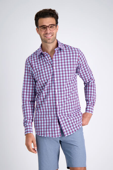 Smart Wash&trade; Dress Shirt - Red &amp; Blue Plaid, Red view# 1