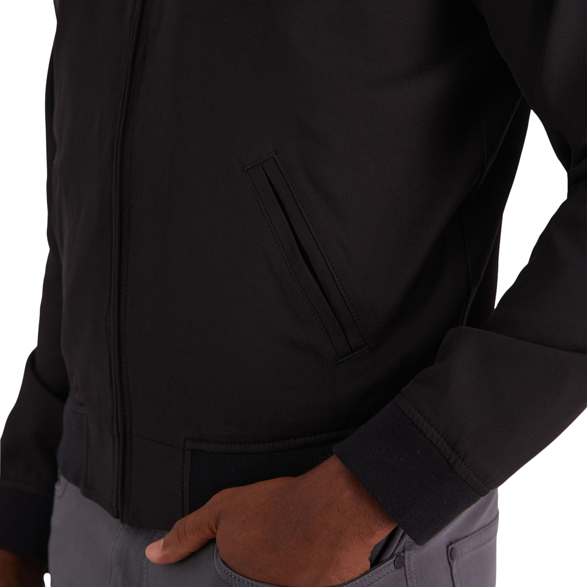 PE/RAYON GABARDINE STRETCH JACKET WITH GATHERED SHIRRING