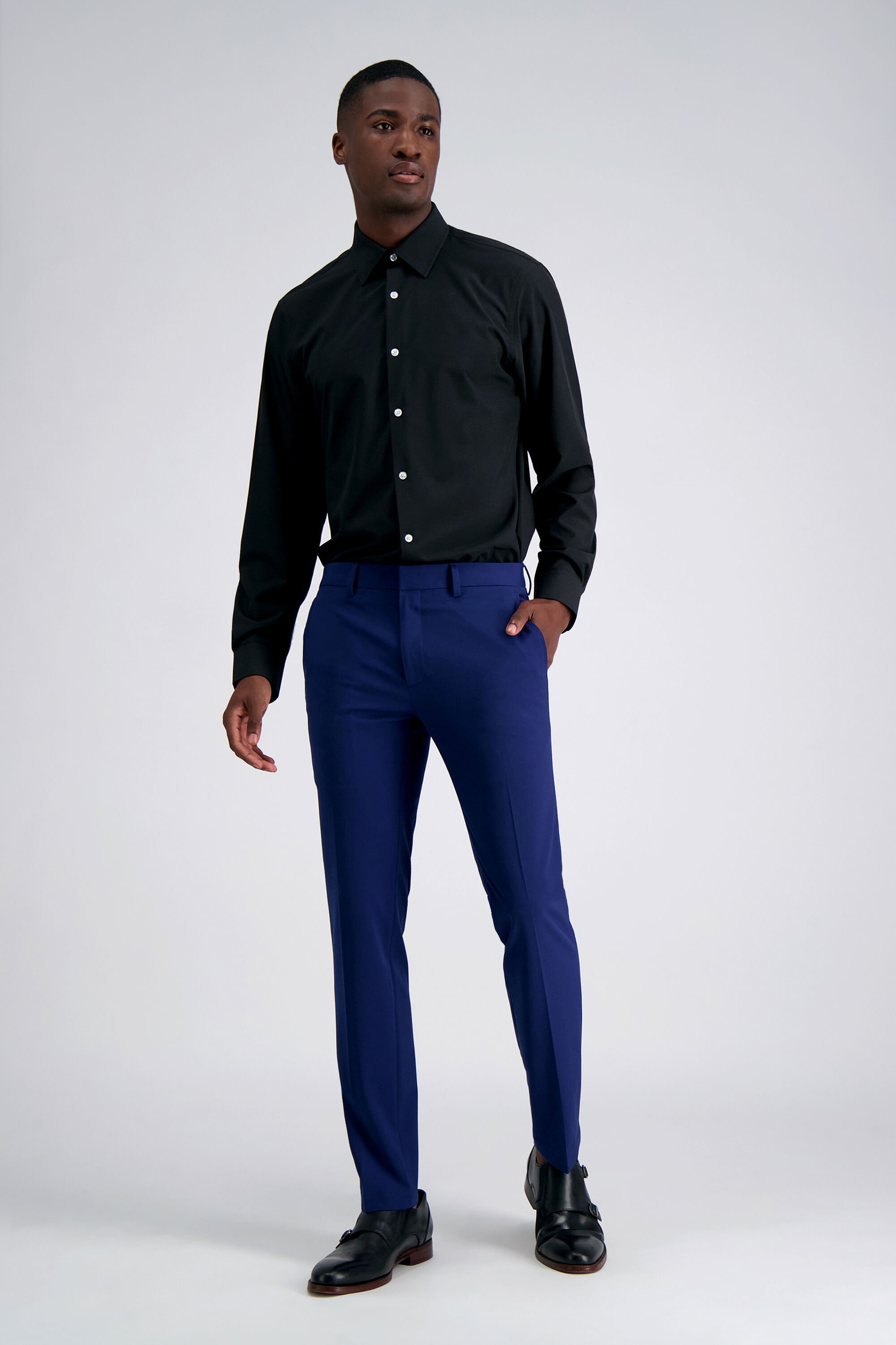Black shirt blue dress pants new arrivals