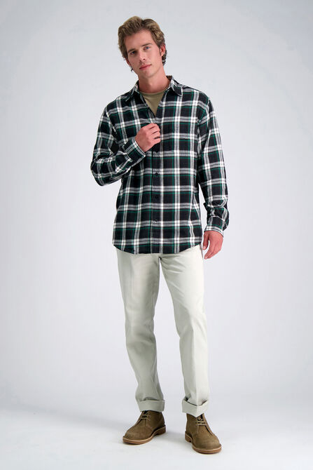 Long Sleeve Flannel Shirt, Black view# 3