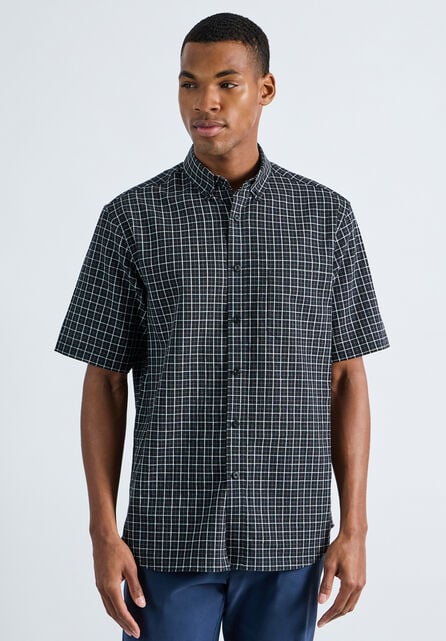 Short Sleeve Button-Down Linen Shirt, Black