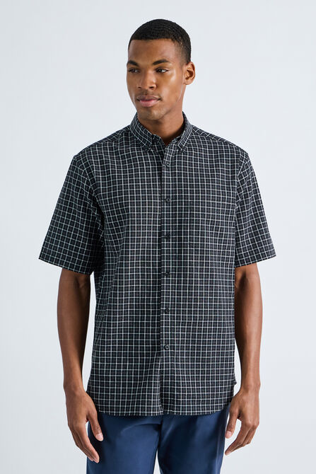 Short Sleeve Button-Down Linen Shirt, Black view# 1