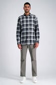 Long Sleeve Flannel Plaid Shirt, Charcoal view# 3
