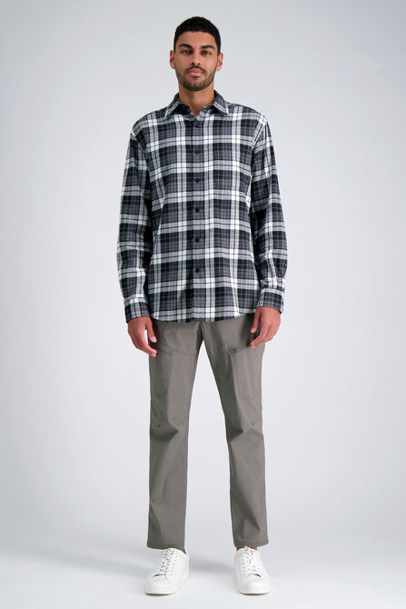 Long Sleeve Flannel Plaid Shirt, Charcoal view# 3