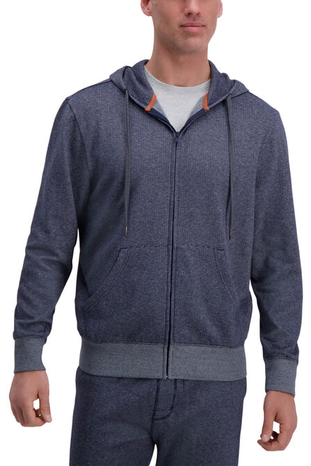 Full Zip Textured Fleece Hoodie Sweatshirt, Indigo view# 1