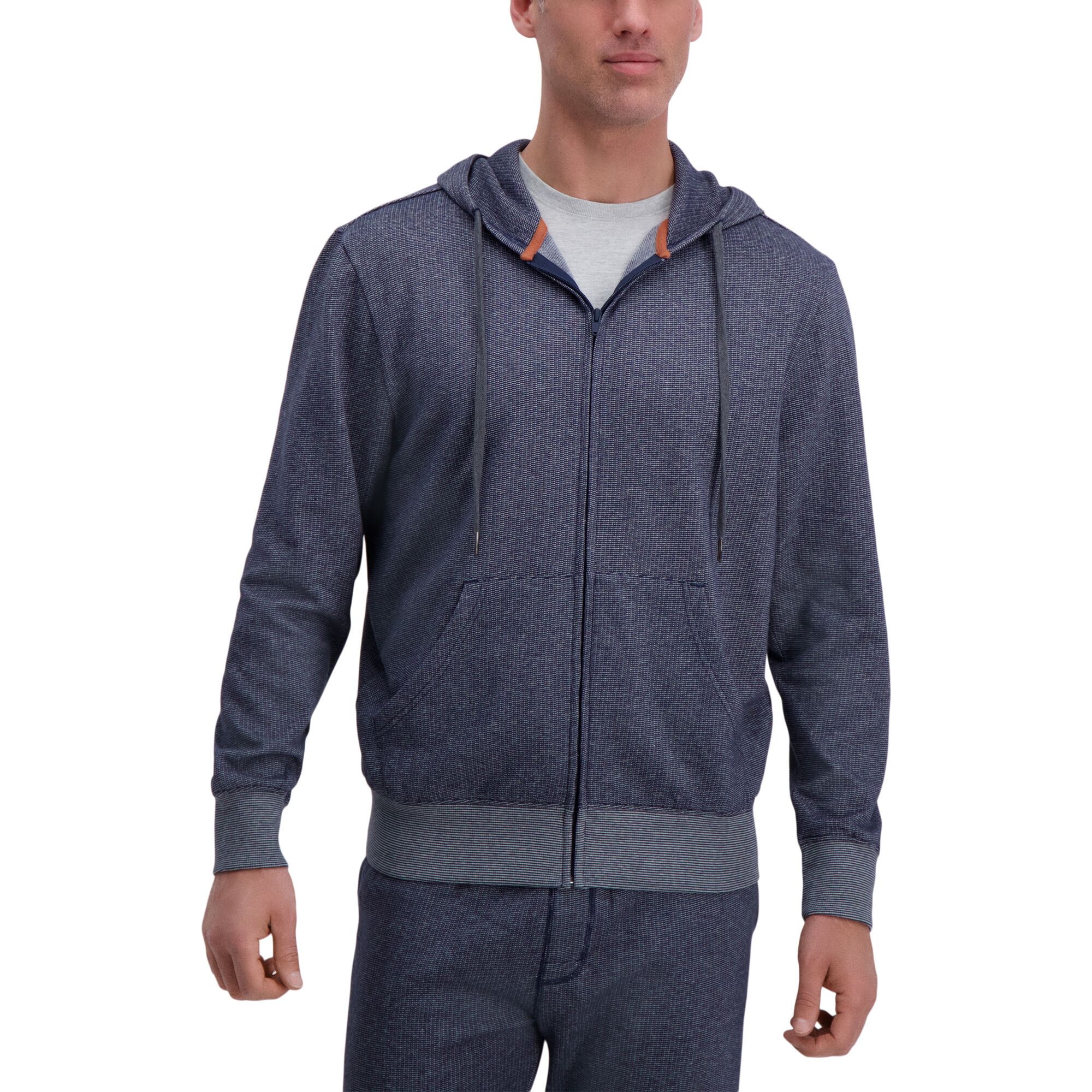Haggar Full Zip Textured Fleece Hoodie Sweatshirt Indigo (UK70000 Clothing Shirts & Tops) photo