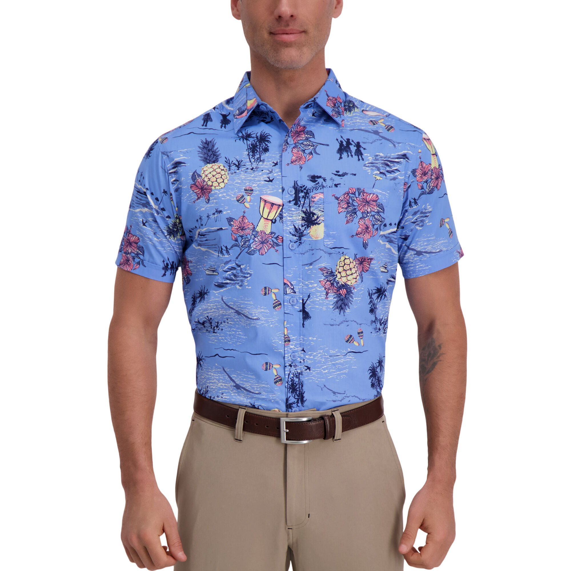 Haggar Hula Pineapple Floral Shirt Delta Blue (038444) photo