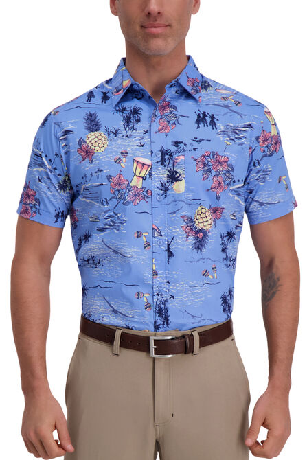 Hula Pineapple Floral Shirt, Delta Blue view# 1