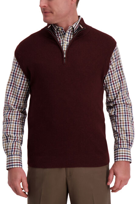 Contrast Quarter Zip Vest, Merlot Heather view# 1