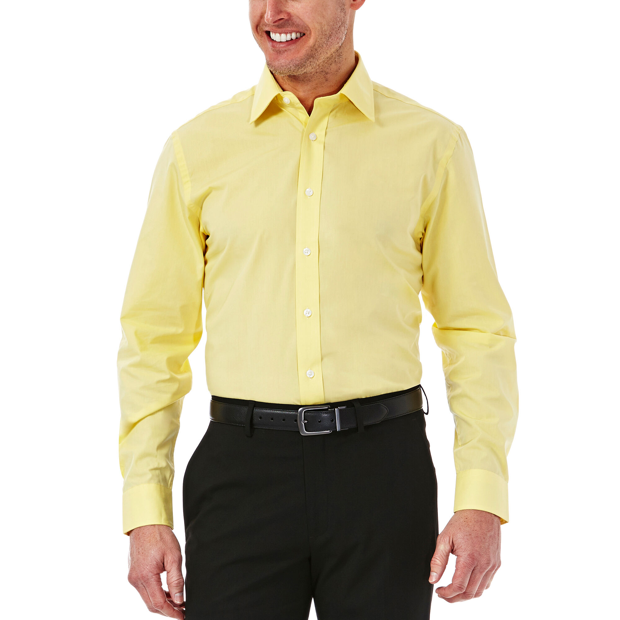 Haggar Solid Poplin Dress Shirt Light Yellow (HW00080 Clothing Shirts & Tops) photo