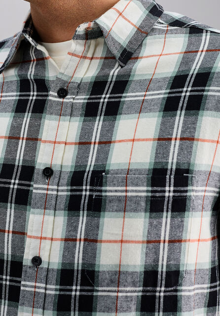 Long Sleeve Flannel Plaid Shirt, White