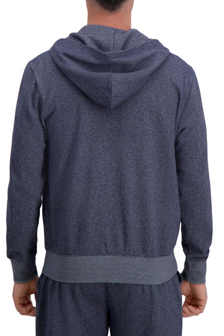 Full Zip Textured Fleece Hoodie Sweatshirt, Indigo view# 2