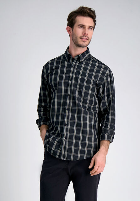 Long Sleeve Plaid Button Down Shirt, Grey