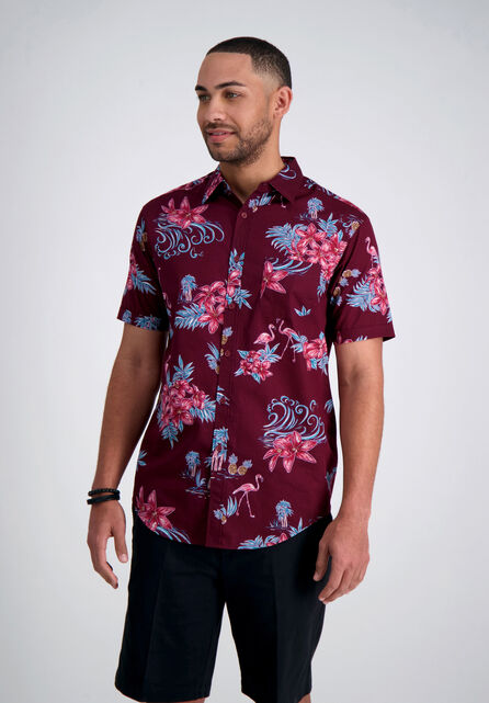 Floral Flamingo Shirt, Aubergine